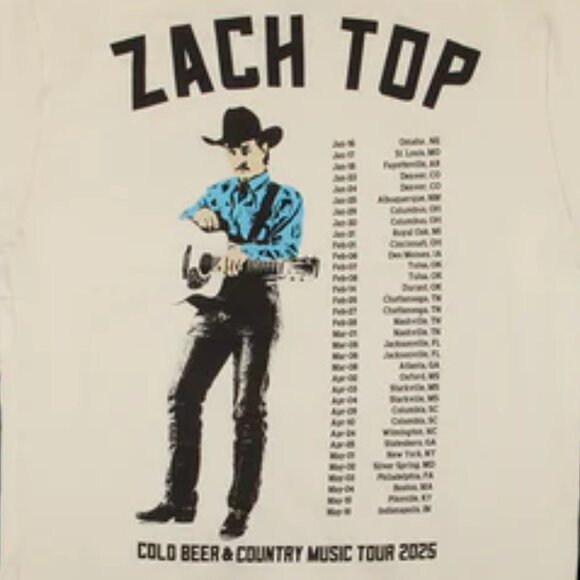 Zach Top Cold Beer Country Music Tour 2025 T-Shirt, Double Sided Unisex Full 26 - Picture 3 of 5